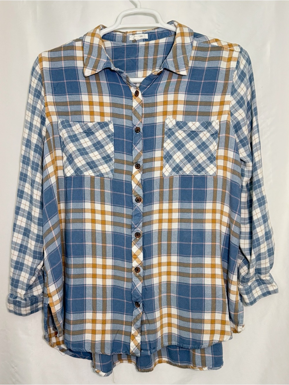 Maurices Blue and Tan Plaid Button-Down Shirt